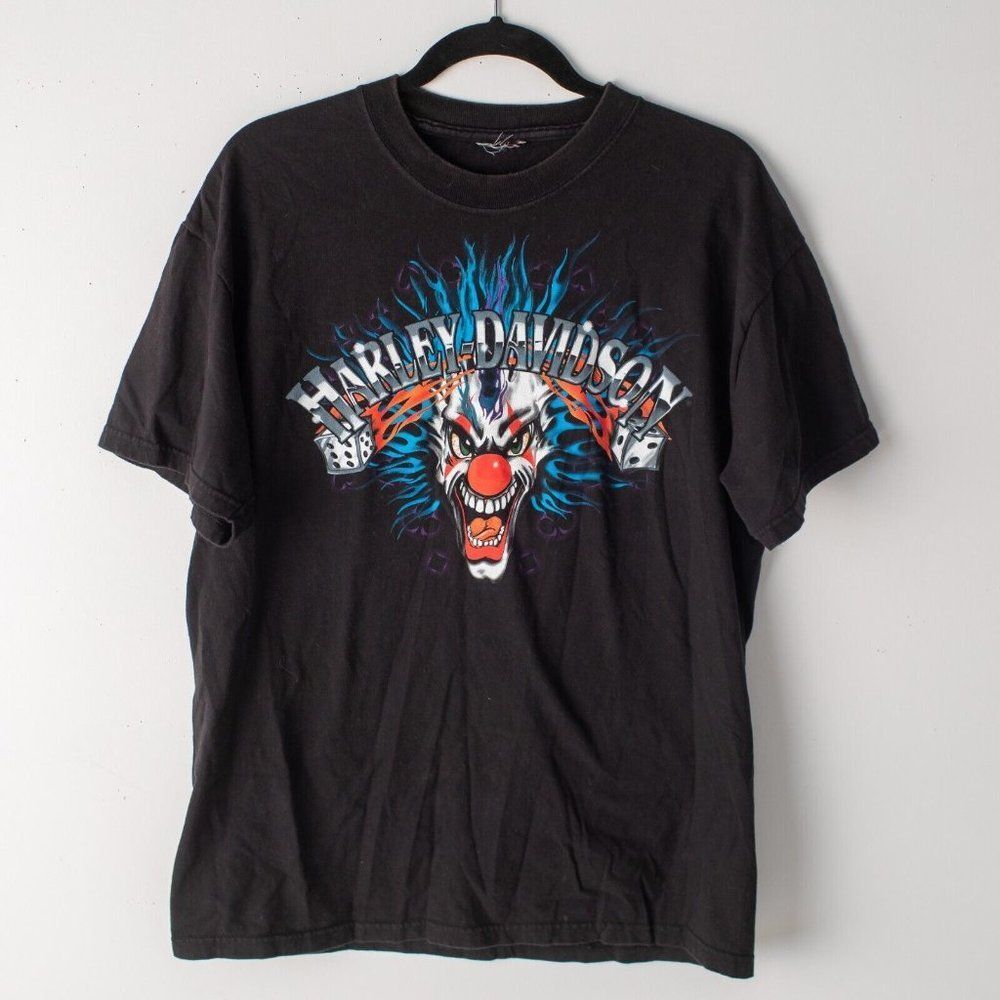 1997 Harley Davidson of Wenatchee WA Men's Large Black T-Shirt Horse Clown‎ EUC